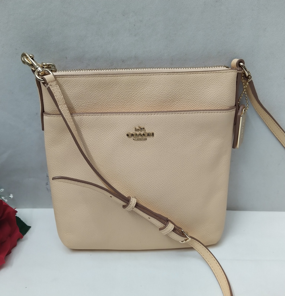 Coach Light Tan Leather Zipper Closure Crossbody Bag